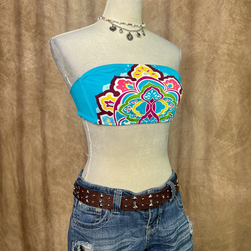 Y2K Victoria's Secret Bandeau Bikini Top Strapless Swim Multicolor Graphic Print